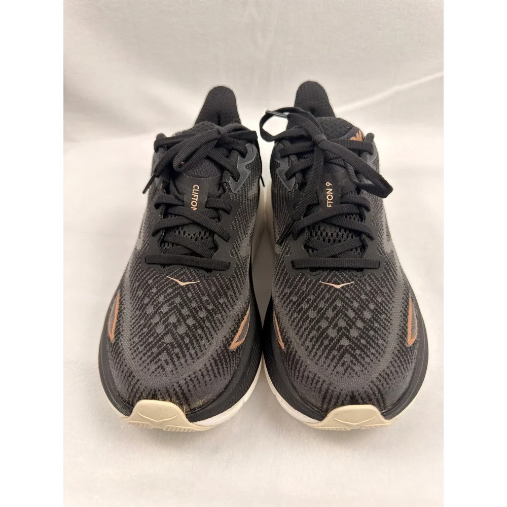 Hoka Clifton 9 Womens Running Shoes Black Rose Gold Metallic 1127896 8B